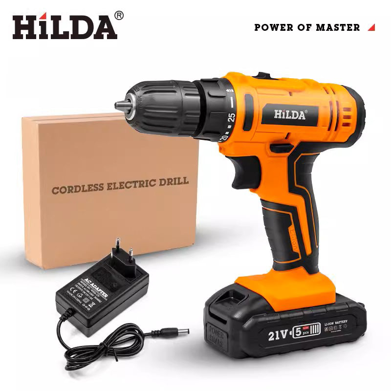 HILDA 12V 16.8V 21V Cordless Drill Electric Screwdriver Mini Wireless Power Driver DC Lithium-Ion Battery Power Tools