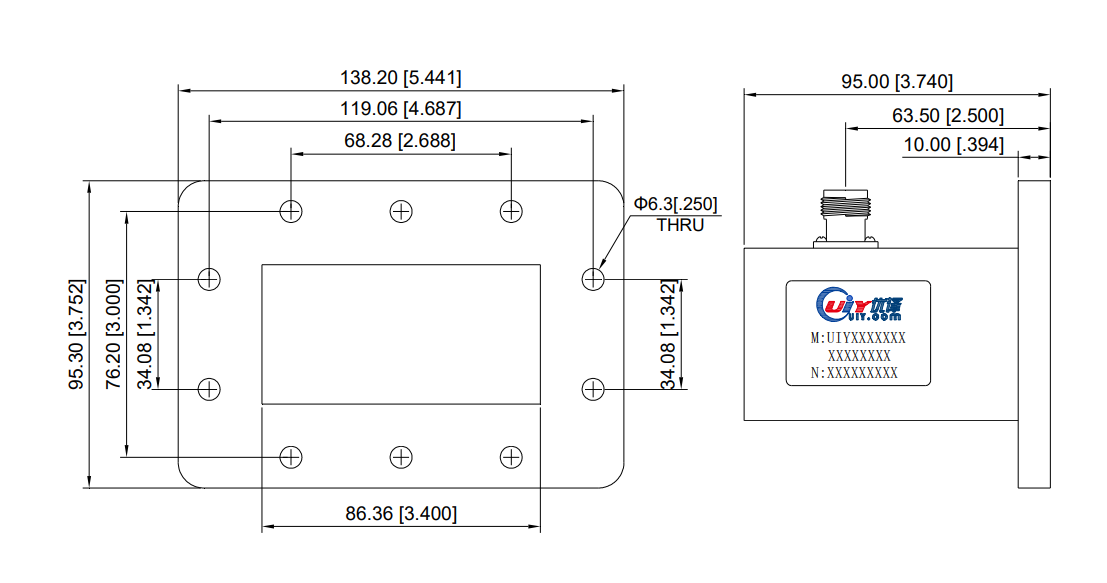 WR340 (BJ26) - Waveguide to Coaxial Adapter