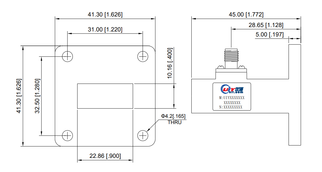 WR90 (BJ100), UIYWTCWR90A - Waveguide to Coaxial Adapter, UIY Inc.